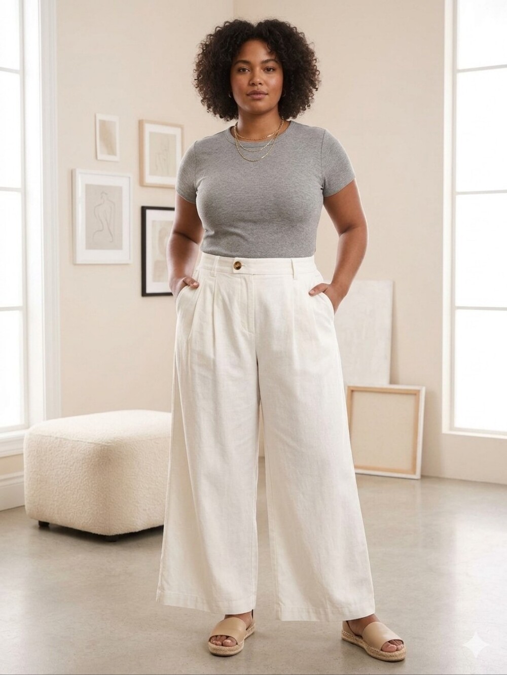 NWT Banana Republic Linen  Cream Wide-Leg Pleated Minimalist Trousers 14